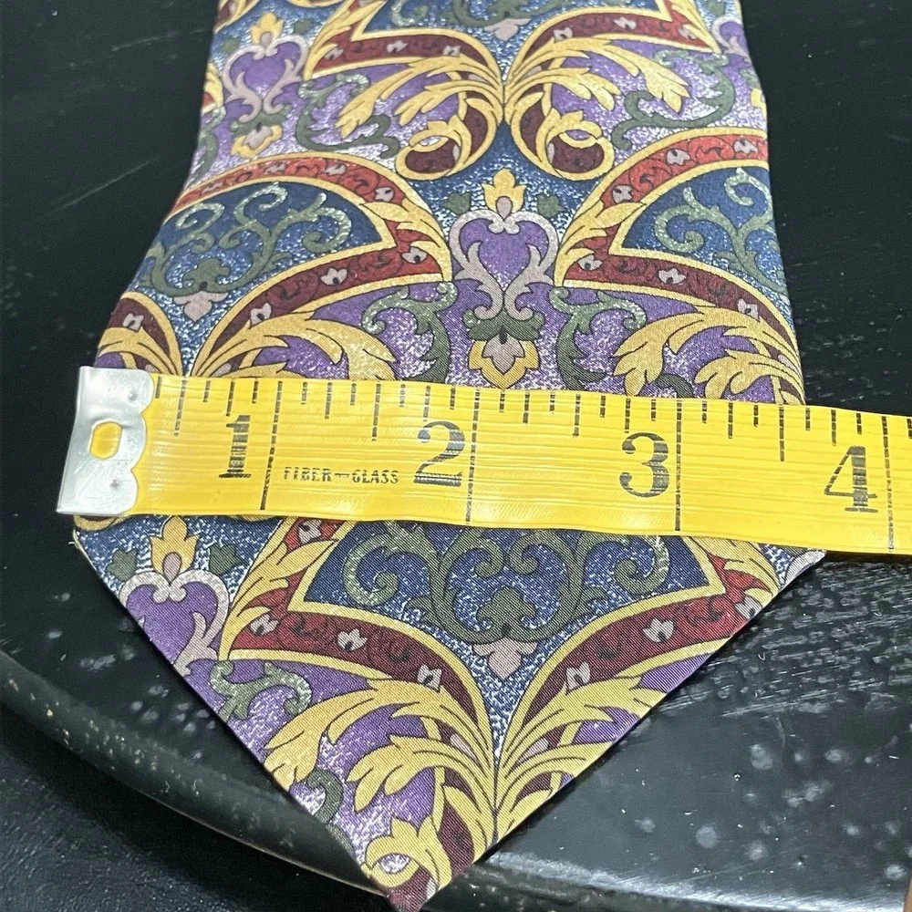 Valentino Cravatte Silk Necktie Baroque Scroll Medallion Multicolor Designer